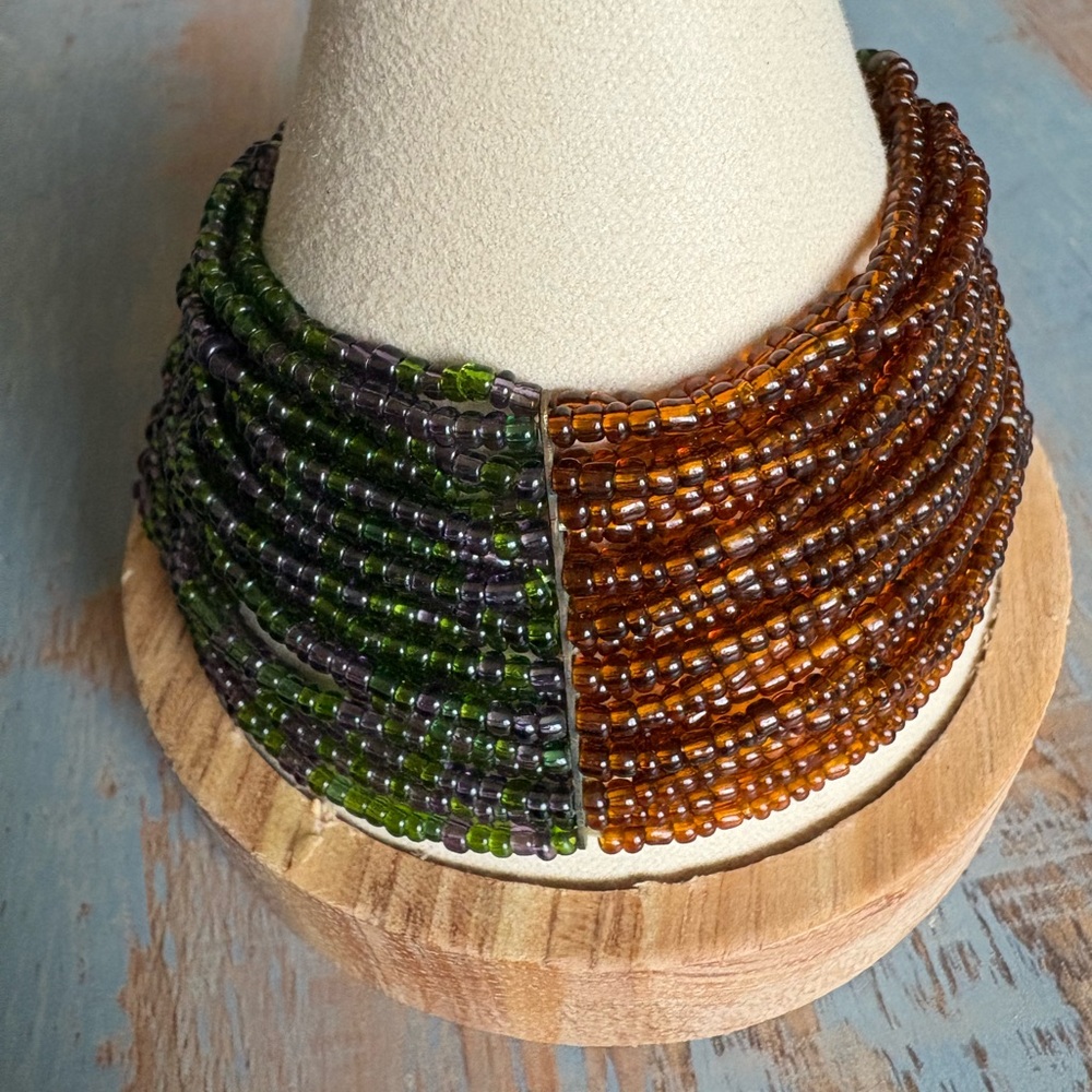 Brown and Green Beaded Bracelet